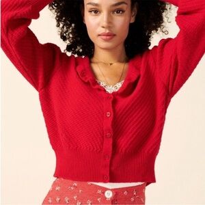 Rouje | Elvira Red Wool Cardigan Sweater | 2